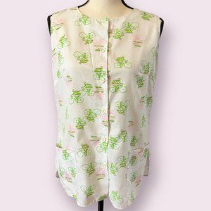 Vintage 1980s Women's Medium Quirky Bicycle Sleeveless Tunic Blouse